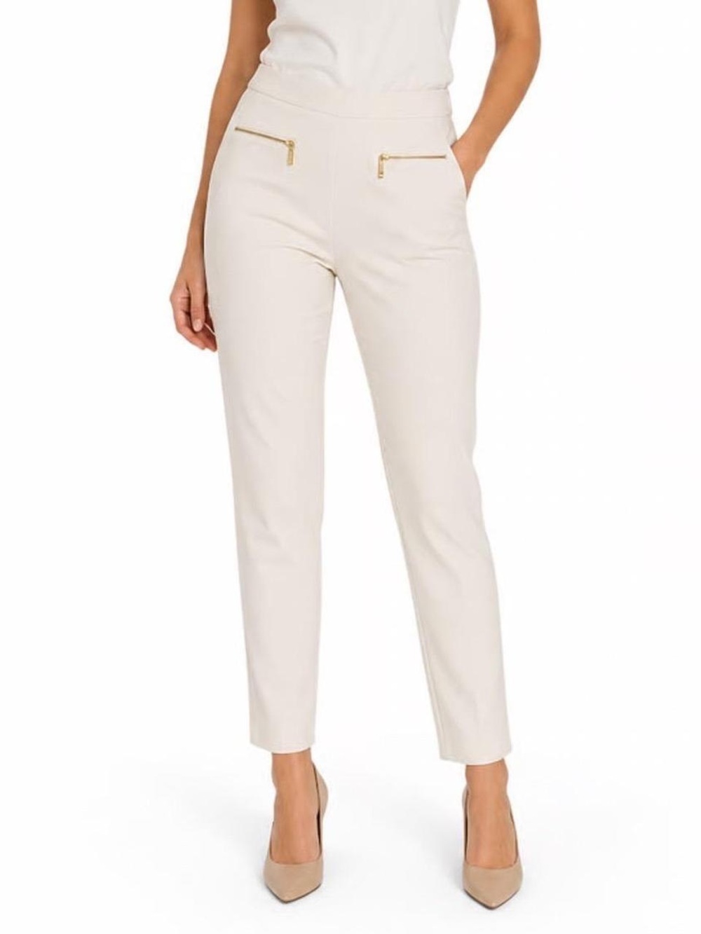 Michael Michael Kors White Ankle Pants Gold Zip Detail Size Small